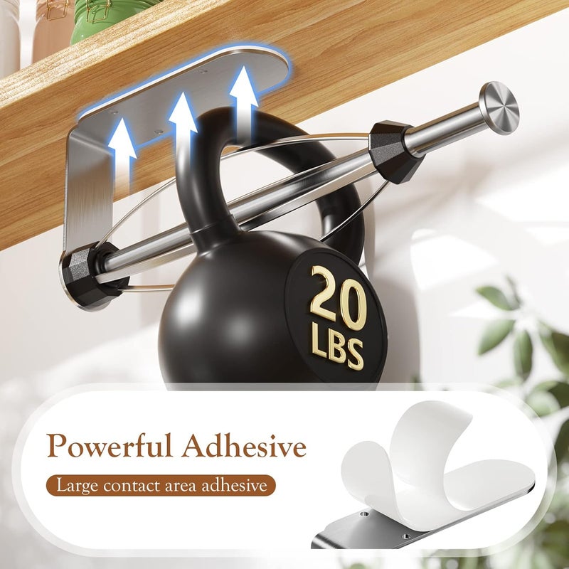 Winproper 2 Pack Paper Towel Holder Under Cabinet + 2 Towel Robe Hook, Single Hand Operable Under Cabinet Paper Towel Holder, Adhesive Wall Mount Paper Roll Holder for Bathroom Kitchen(Silver) - Image 5